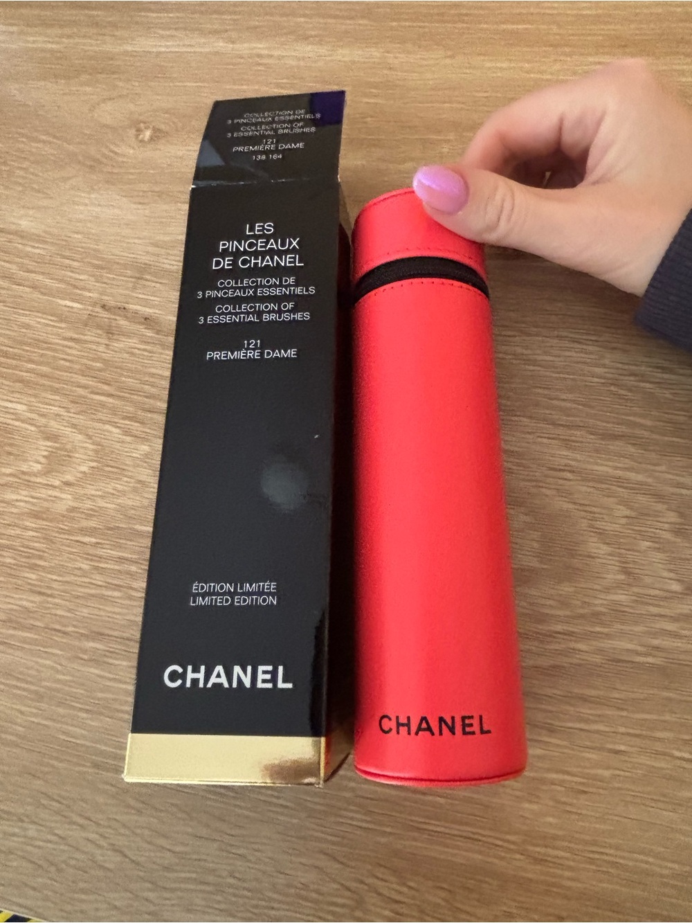CHANEL Black Packaging with Pink Accent Nail